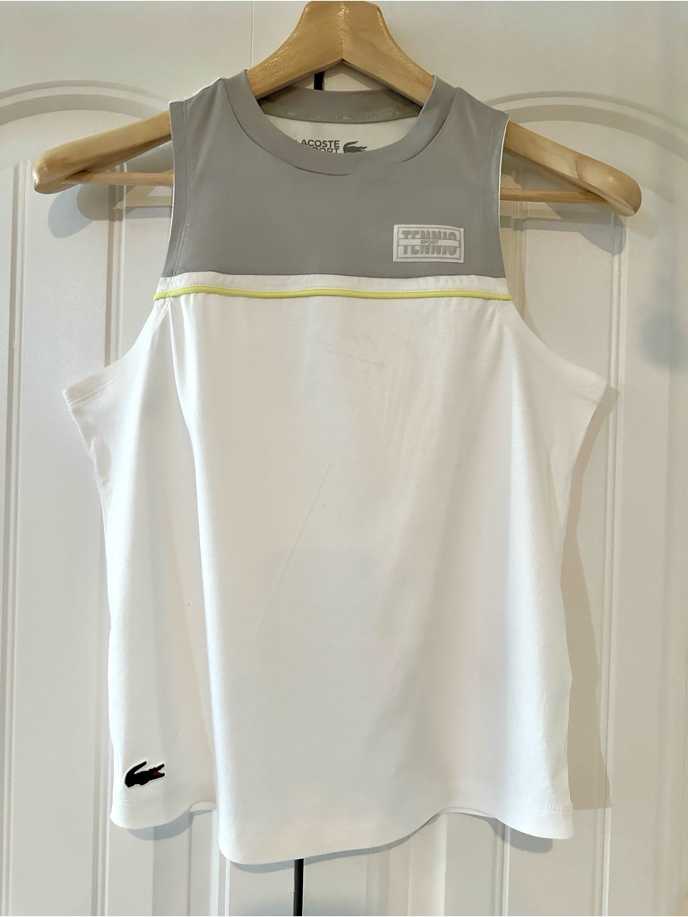 Lacoste Sport White Sleeveless Tennis Tank with Gray Yoke